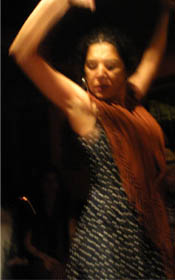 Ana, one of the teachers at the Flamenco School 'La Fuente', dancing at a Flamenco lesson