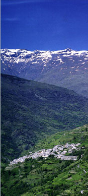 Capileira, where our Flamenco School is set, with mountain peaks above